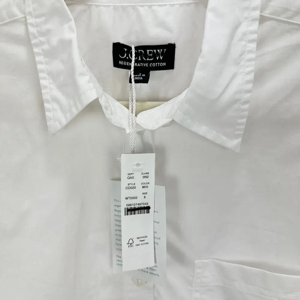 J.Crew Cropped Button Up Shirt Cotton White Minimalist Classic Womens US 8 NWT
